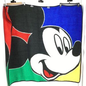 Vintage Disney Mickey Mouse Biederlack Blanket Throw Reversible Color 50" x 60"